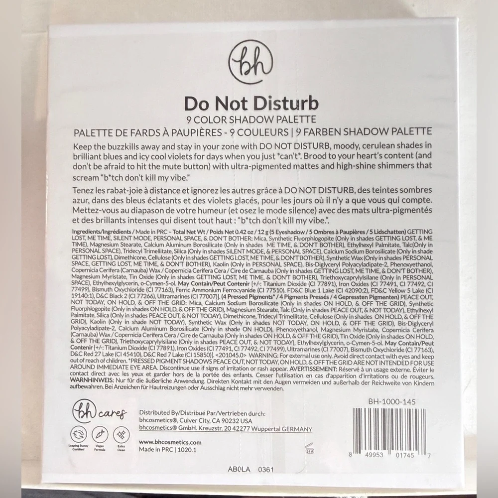 BH Cosmetics Do Not Disturb 9-color eyeshadow palette sealed New Women’s makeup